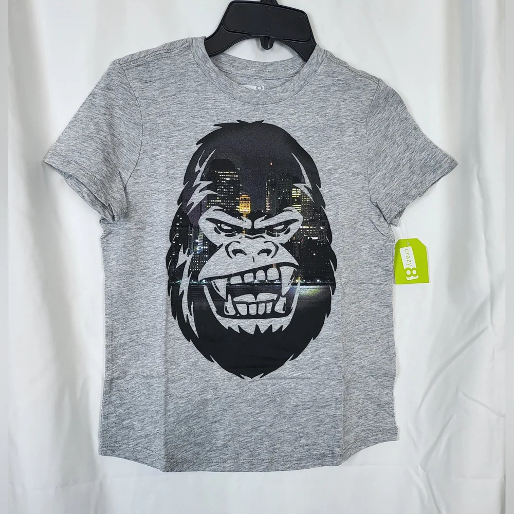 NWT Crazy 8 Boys Gray‎ Gorilla Short Sleeve Cotton T-Shirt Size S (5/6)